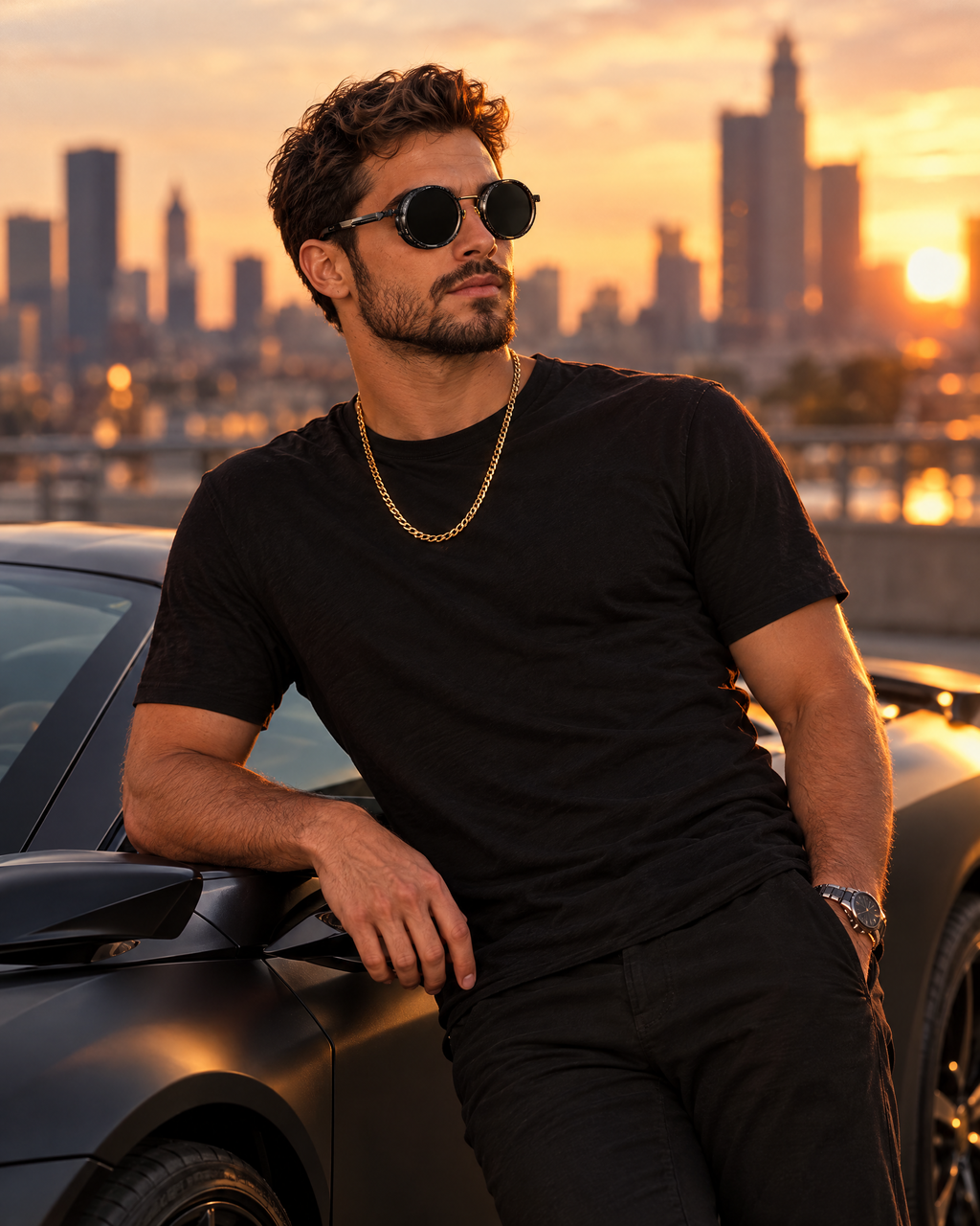Man wearing Vovan Shades at sunset