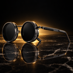 Vovan Shades round steampunk sunglasses on black marble